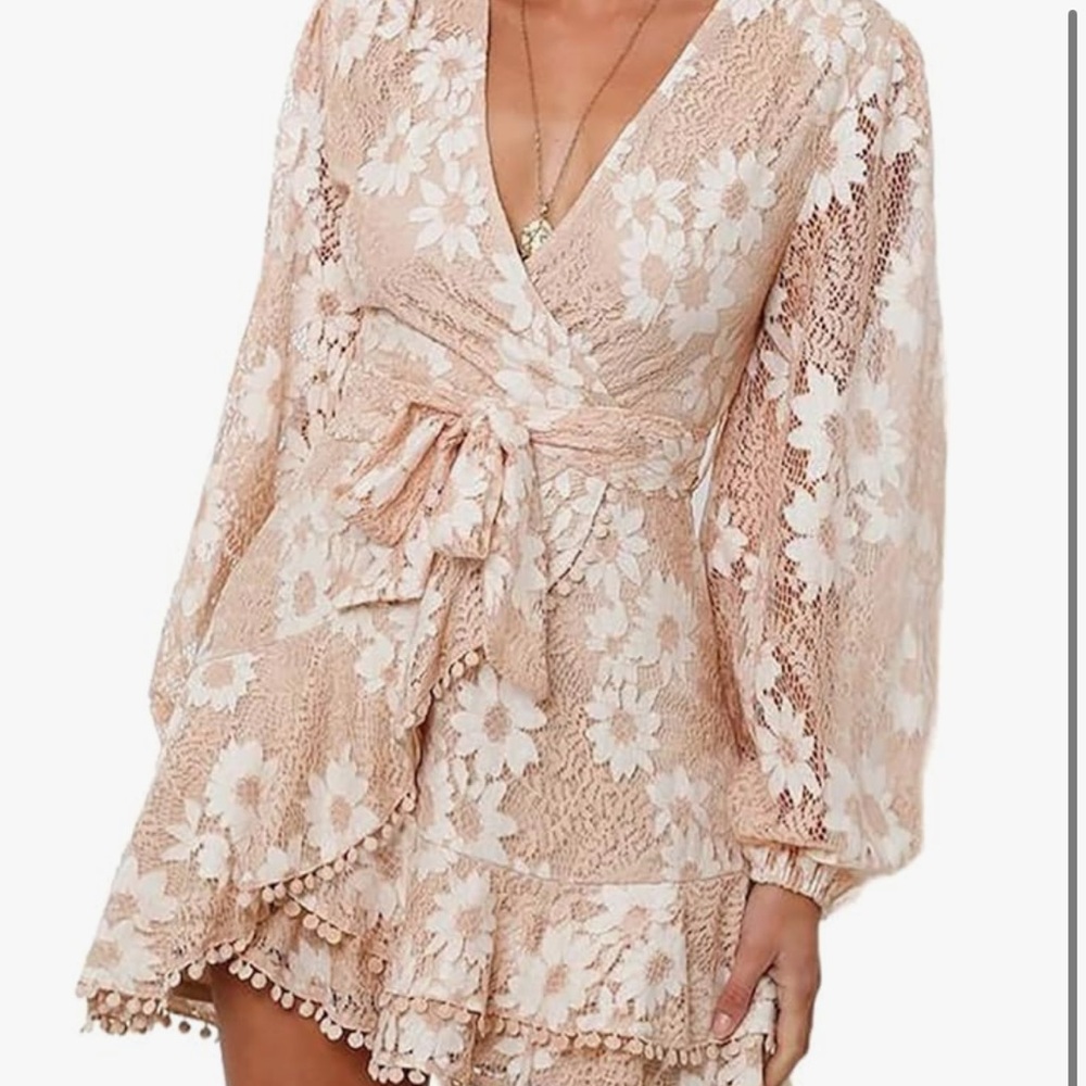 Lace Light Pink Dress | Short Floral Dress